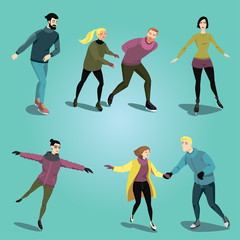 Ice skating people. Set of vector illustrations