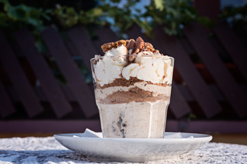 Mousse with nuts in cafe