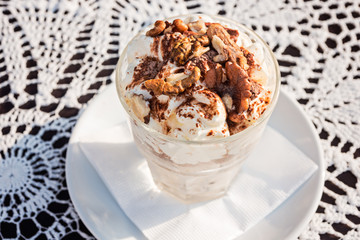Mousse with nuts in cafe