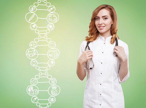woman doctor and DNA chain