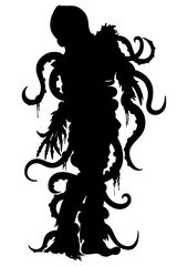 Zombie octopus silhouette. Illustration zombie man with octopus on his head and tentacles entangled his body