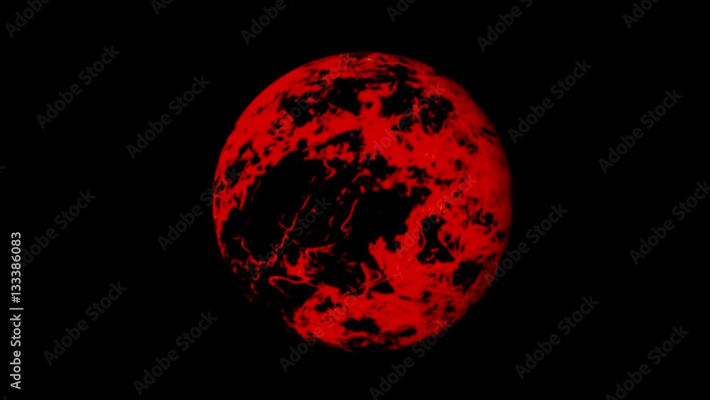 Wall mural abstract red planet is moving . mysterious red planets rotating in an galaxy. cosmos fire blazing pl