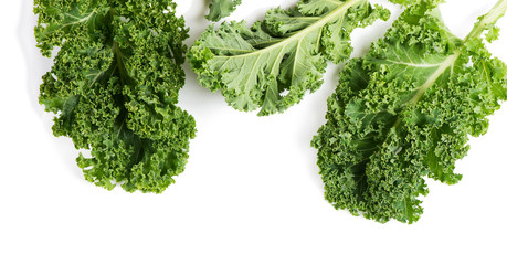 Leaves of curly kale, above view. - obrazy, fototapety, plakaty