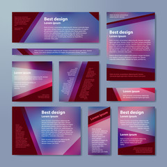 Vector banners set with polygonal abstract triangles. Pink, purple, violet colors.