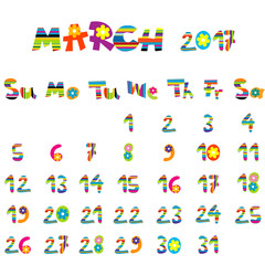 March 2017 calendar