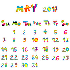 Fototapeta na wymiar May 2017 calendar