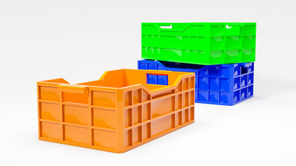 orange green and blue boxes used in transport 3d illustration
