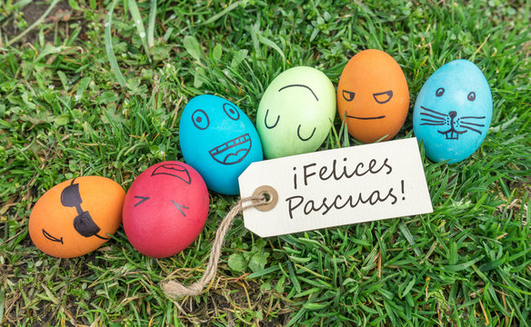Happy Easter / greeting card with spanish text: Happy Easter  