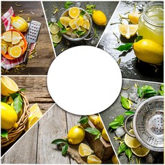 Food collage of fresh lemon.