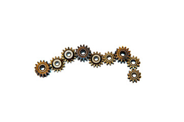 metal gear lined up. on a white background.