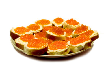 Naklejka na ściany i meble Group of snacks with red caviar