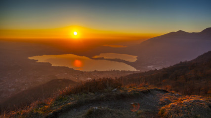 Sunset on the Brianza lakes from Monte Barro