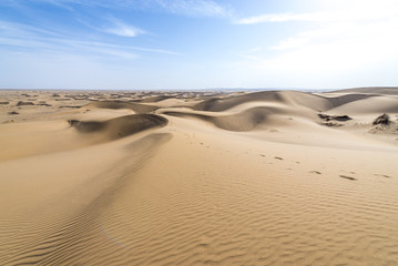Aerial view with large amount of sand dunes on Maranjab Desert in Iran