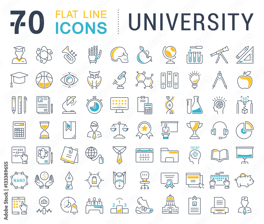 Poster set vector flat line icons university