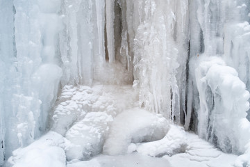 Ice, Frozen at waterfall cascade in mountain Mecsek