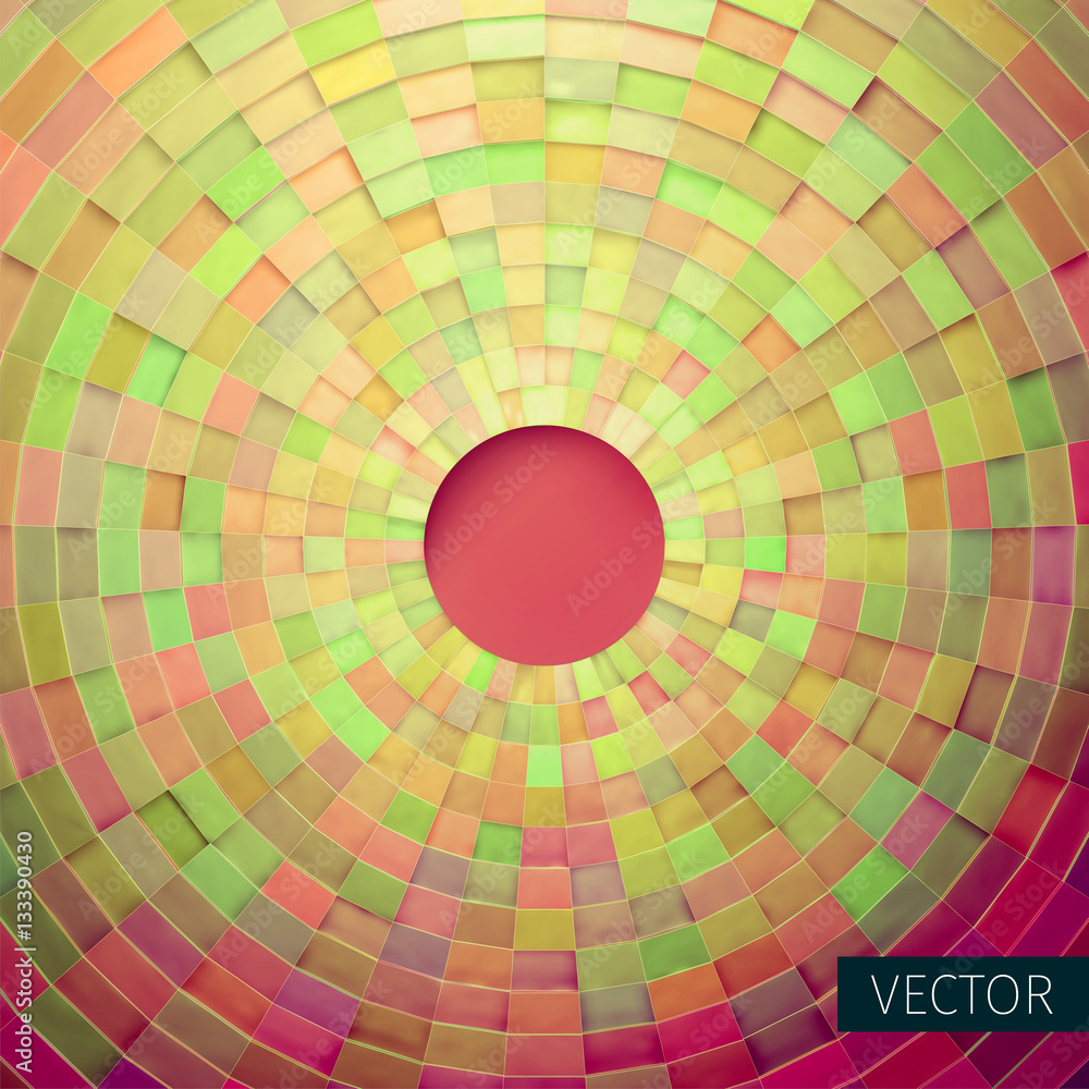 Poster radial vector ornament. angular grid of 3d boxes