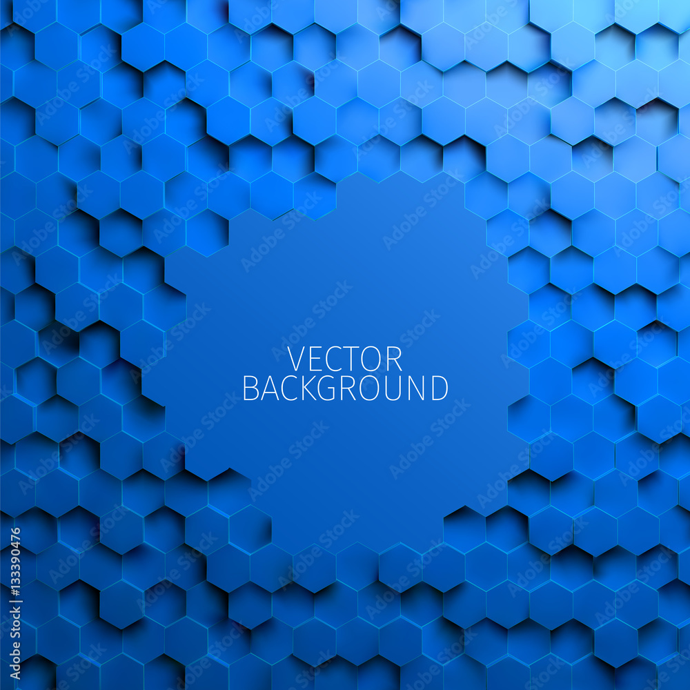 Poster hexagonal vector background. modern frame. 3d blocks