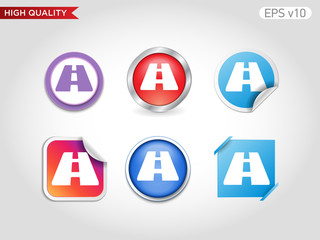 Colored icon or button of road symbol with background