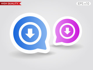 Colored icon or button of down arrow symbol with background