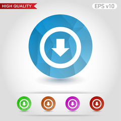 Colored icon or button of down arrow symbol with background