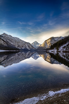Plansee (Plan Lake) at wintertime, Alps, Austria