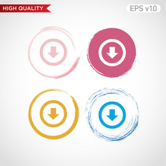 Colored icon or button of down arrow symbol with background