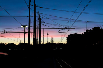 Train station silhouette at dusk