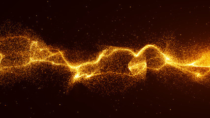 Gold energy wave particle element. - obrazy, fototapety, plakaty