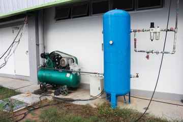 The Air compressor system setup outside the building