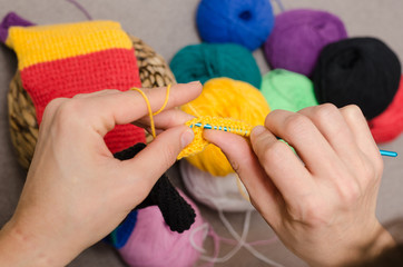 Close-up of hands knitting