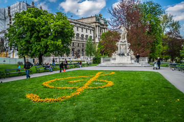 VIENNA, AUSTRIA - APRIL 19, 2016: Statue of famous composer Wolfgang Amadeus Mozart in the...