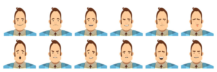 Fototapeta premium Male Emotions Avatars Set Cartoon Style