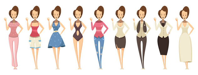 Woman In Various Outfits Set 