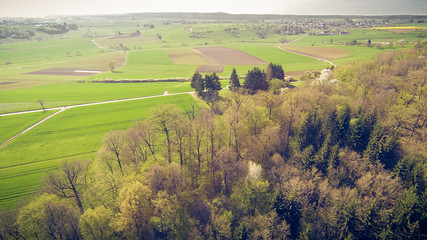 Fototapeta na wymiar Aerial View Of Fields And Forest