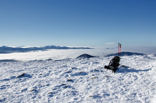 Snow lanscape at the top of a mountain