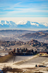 Castles and mountains in northern italy, langhe region, piedmont