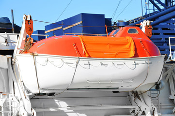Safety lifeboat on ship deck
