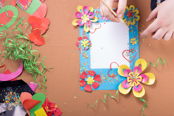 Photo frame of multicolour handmade paper