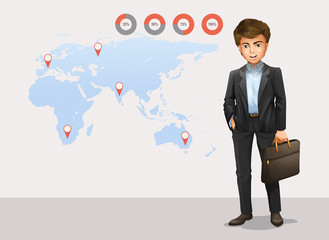 Infographic with world map and businessman