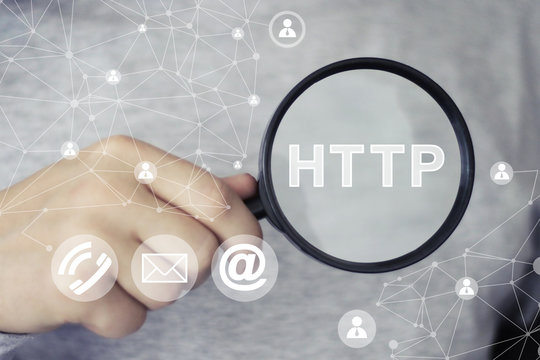 Businessman search loupe magnifier http network group