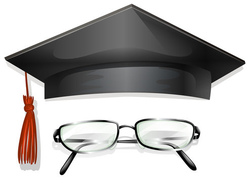 Graducation cap and eyeglasses