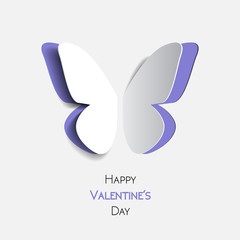 Happy Valentines Day greeting card with paper origami lilac butterfly