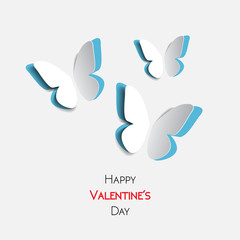 Happy Valentines Day greeting card with paper origami blue butterflies