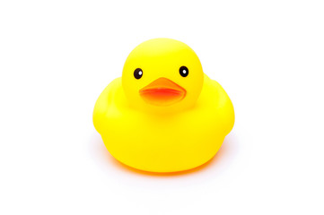 yellow rubber duck on white background.