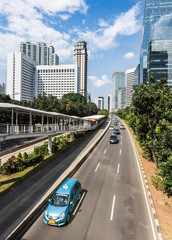 Fototapeta na wymiar Light traffic in Jakarta, Indonesia capital city.