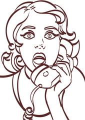 surprised comic woman with phone. Pop art style in vector, eps 10