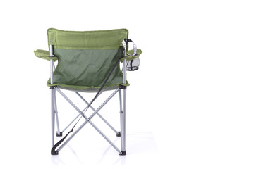 Tourist portable armchair isolated on white, back view
