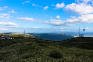 Daikanbo view site at Aso city in Kumamoto, Japan. Daikanbo is view point and able to see Mt. Aso volcano and crater of Aso city. Mt. Aso erupted in 2016.