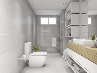 Naklejka na ściany i meble 3d rendering bright bathroom with shower