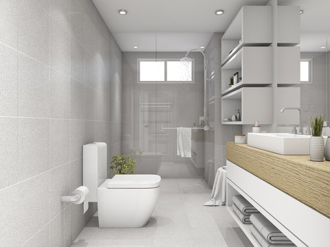 3d rendering bright bathroom with shower